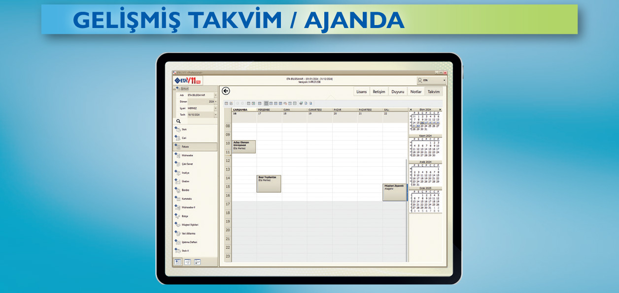 ETA V11 SB Gelişmiş Takvim ve Ajanda
